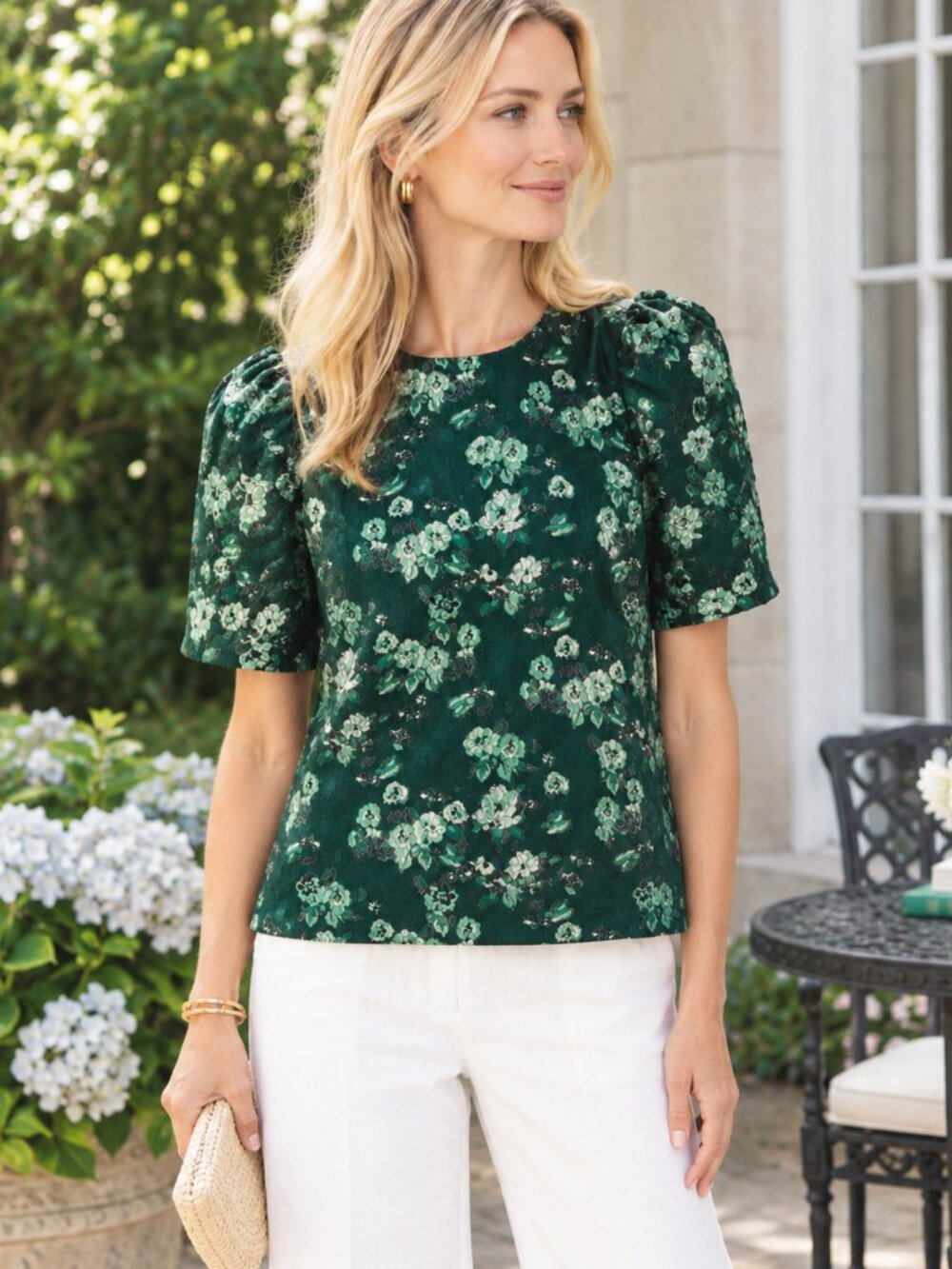 NWT TUCKERNUCK POMANDER jacquard top green floral aline formal elegant relaxed L